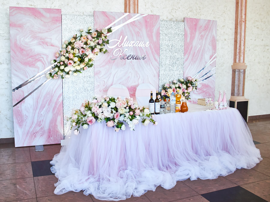 Оформление свадебного стола в цвете розовый мрамор Ренессанс заказать недорого